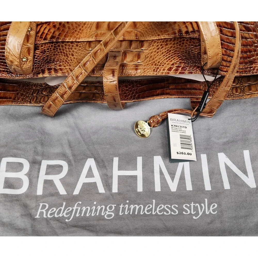 Brahmin All Day Tote Toasted Almond Croc Embossed Leather Large Shoulder Bag - Picture 5 of 14